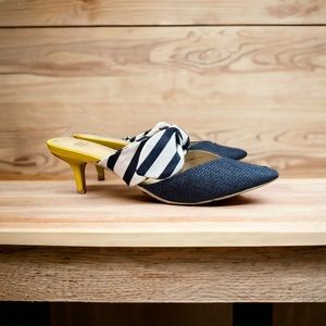UGC Cabi 622 Bow Kitten Heel Mule Navy White Yellow Size 9